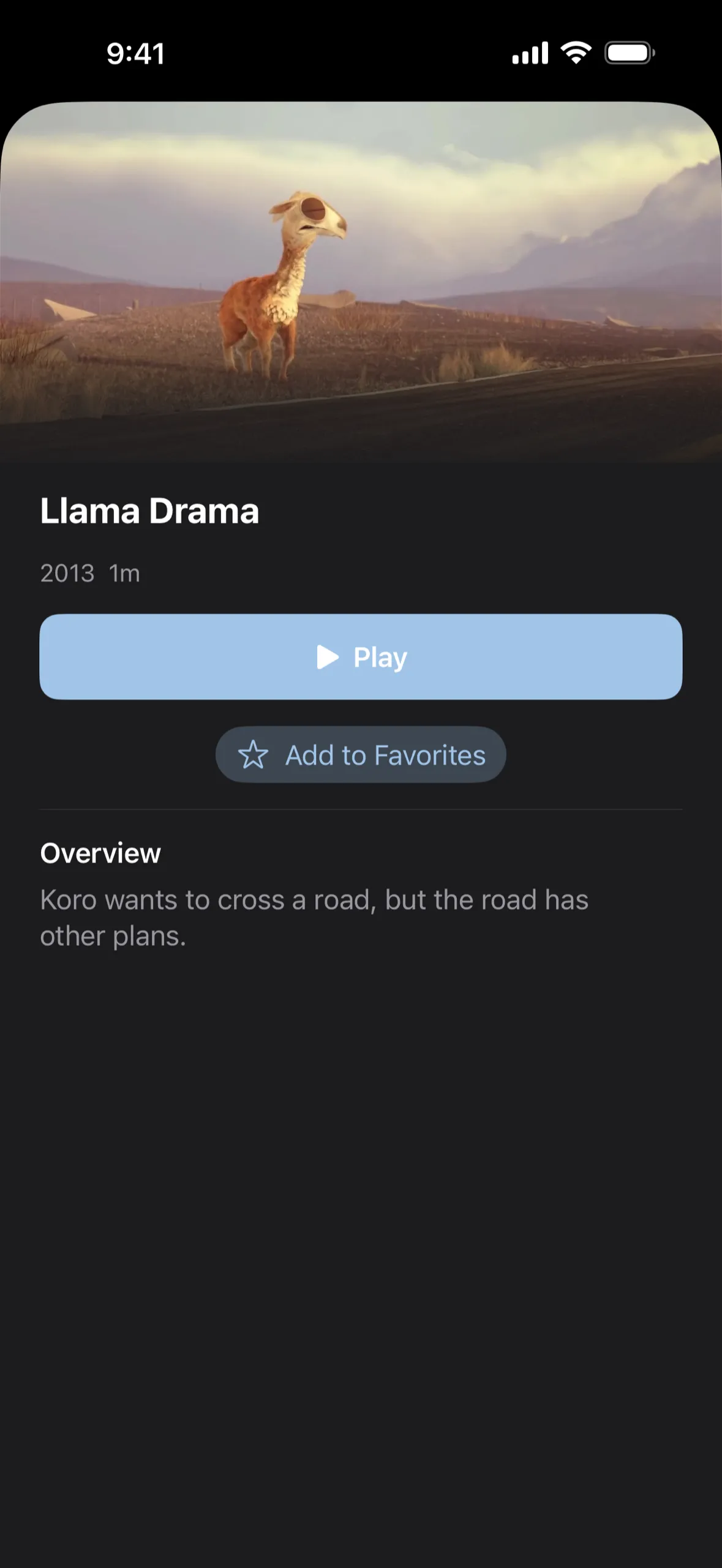 Episode details with artwork from an open-movie series on iPhone