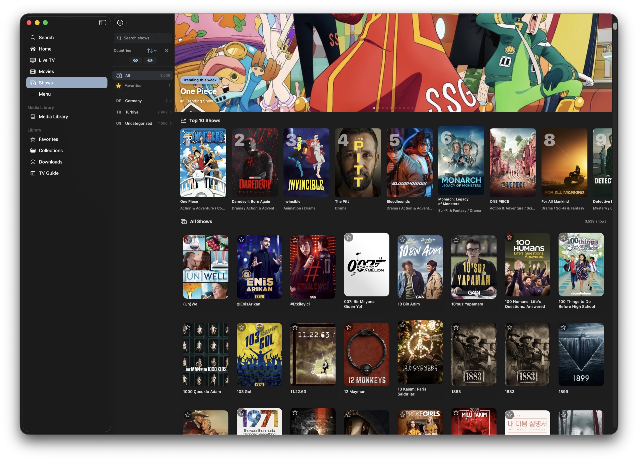 PlayMux on Mac — Shows Library